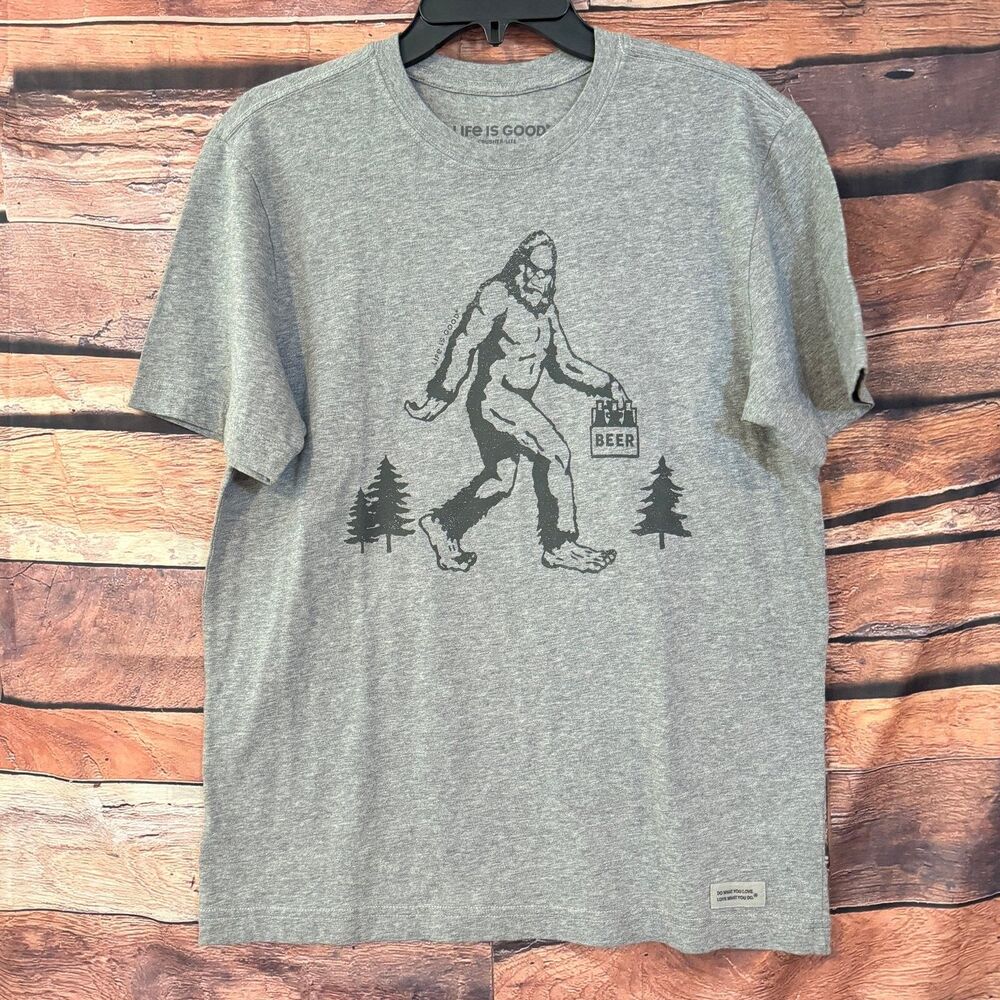 Life is Good Men's Small Gray Bigfoot Beer Graphic Crusher-Lite T-Shirt
